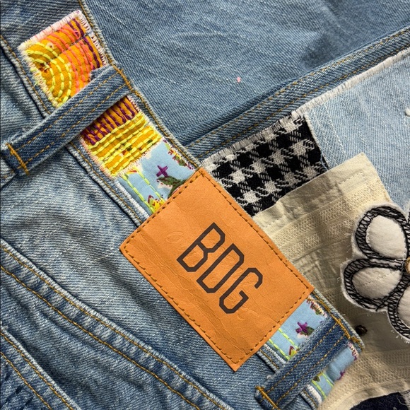 Urban Outfitters denim multi color  leg  BDG Multicolor Patchwork Flare jeans 25 - Picture 14 of 16